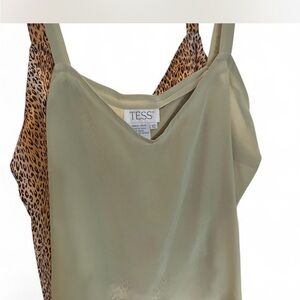 Y2K 100% silk Olive Green and Leopard Print Women's Top